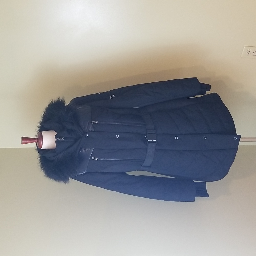 Michael Kors Women's Black Faux Fur Hooded Puffer Coat Size 1X